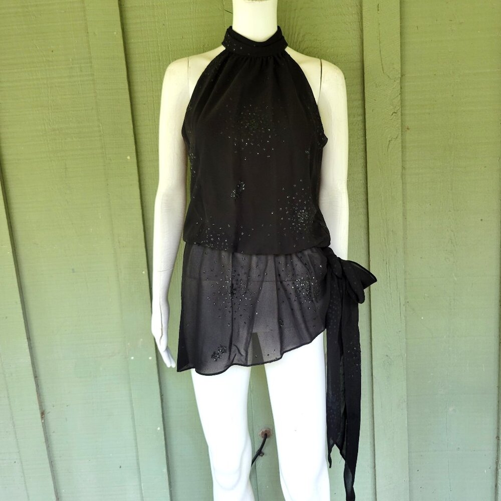 NEW JEFFREY & DARA Evenings Black Peplum Streamer Top 6